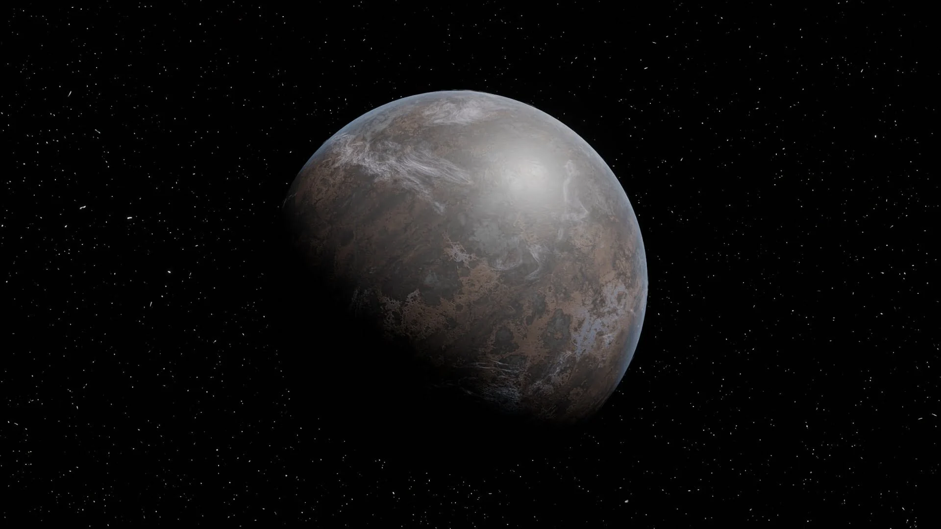 Planeta CGI suspendido sobre un fondo estelar