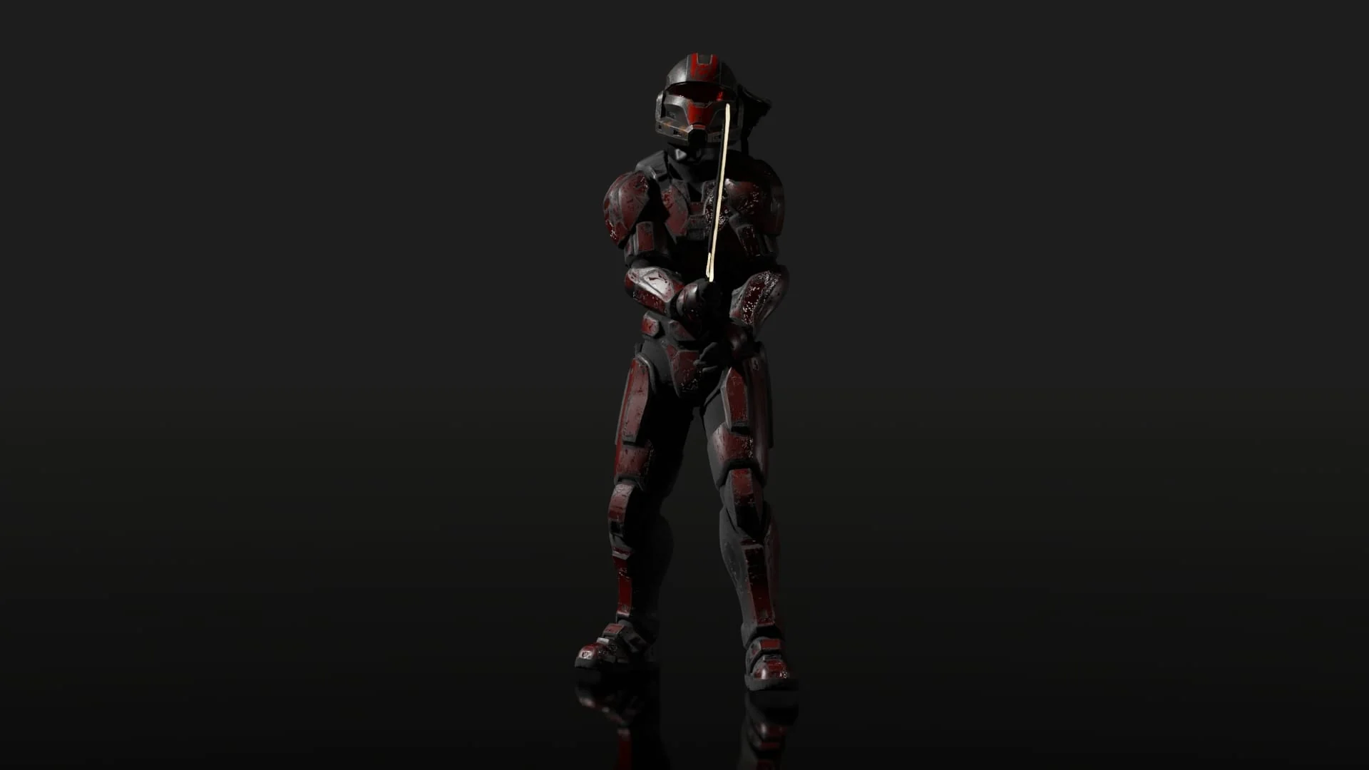 Soldado digital con armadura y espada en pose de rigging